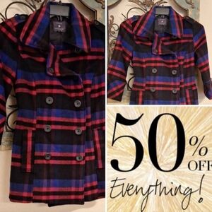 Forever 21 Chic Double-Breasted Plaid Pea Coat. Excellent Condition NWOT Size S